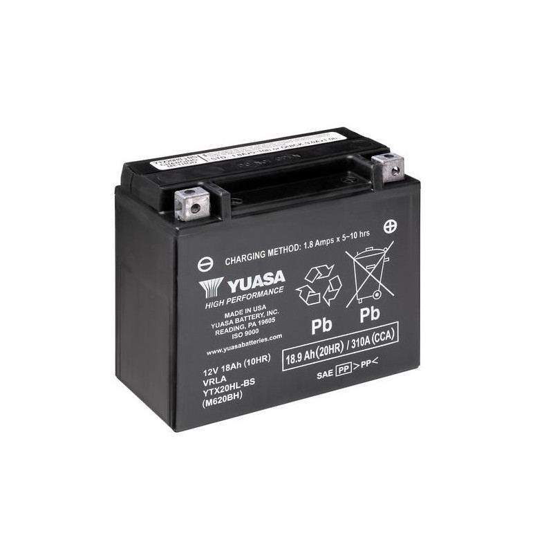 Batterie YUASA YTX20HL-BS sans entretien livrée avec pack acide