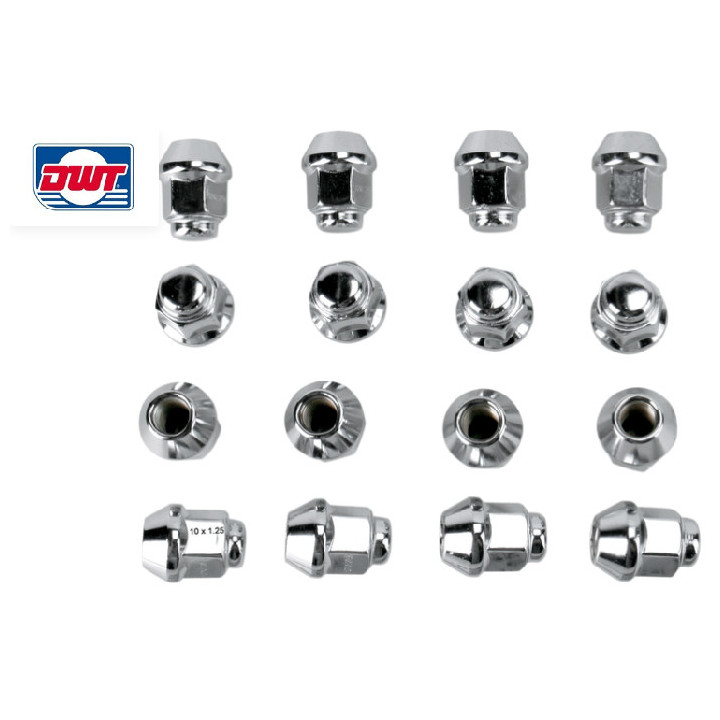 16 ECROUS DE ROUE CHROME CONIQUE QUAD M10X125 EN DOUILLE DE 14