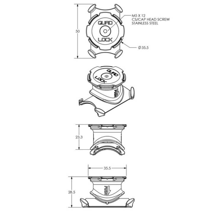 QUAD LOCK Support de smartphone vélo QUAD LOCK potence/guidon