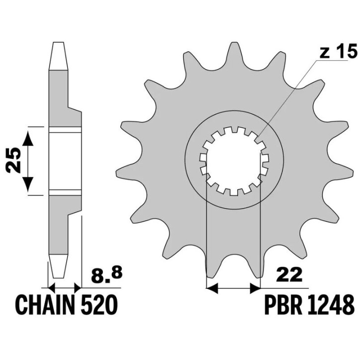 Pignon 15 dents chaîne 525 XC 525 08-13 | MX-Quad